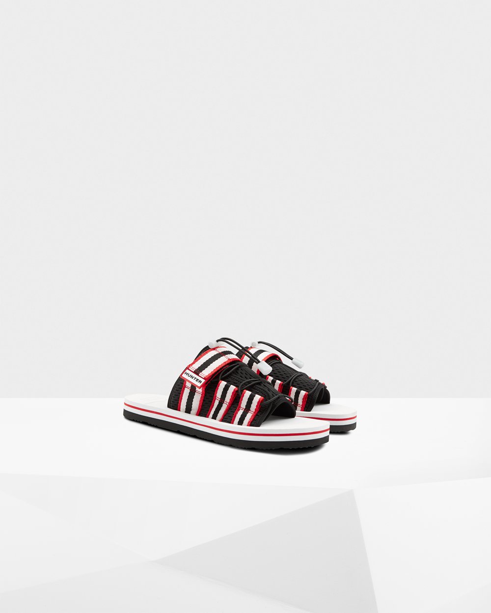 Men Hunter Original Beach | Slides Black/White/Red | NZ-23415-RHQM